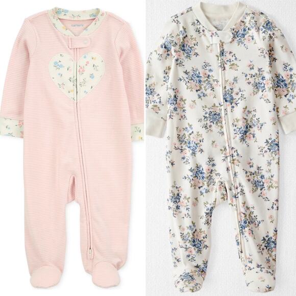 Bundle of (2) Carter's Baby Unisex Footed Two-Way Zip One-Piece - Picture 1 of 8